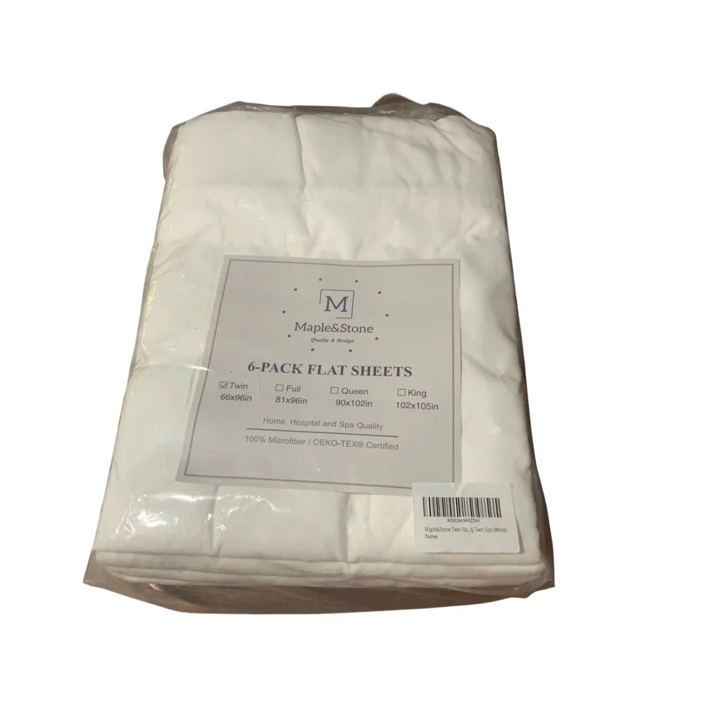 Maple&Stone 6-Pack Flat Sheets Twin White 100% Microfiber OEKO-TEX Certified